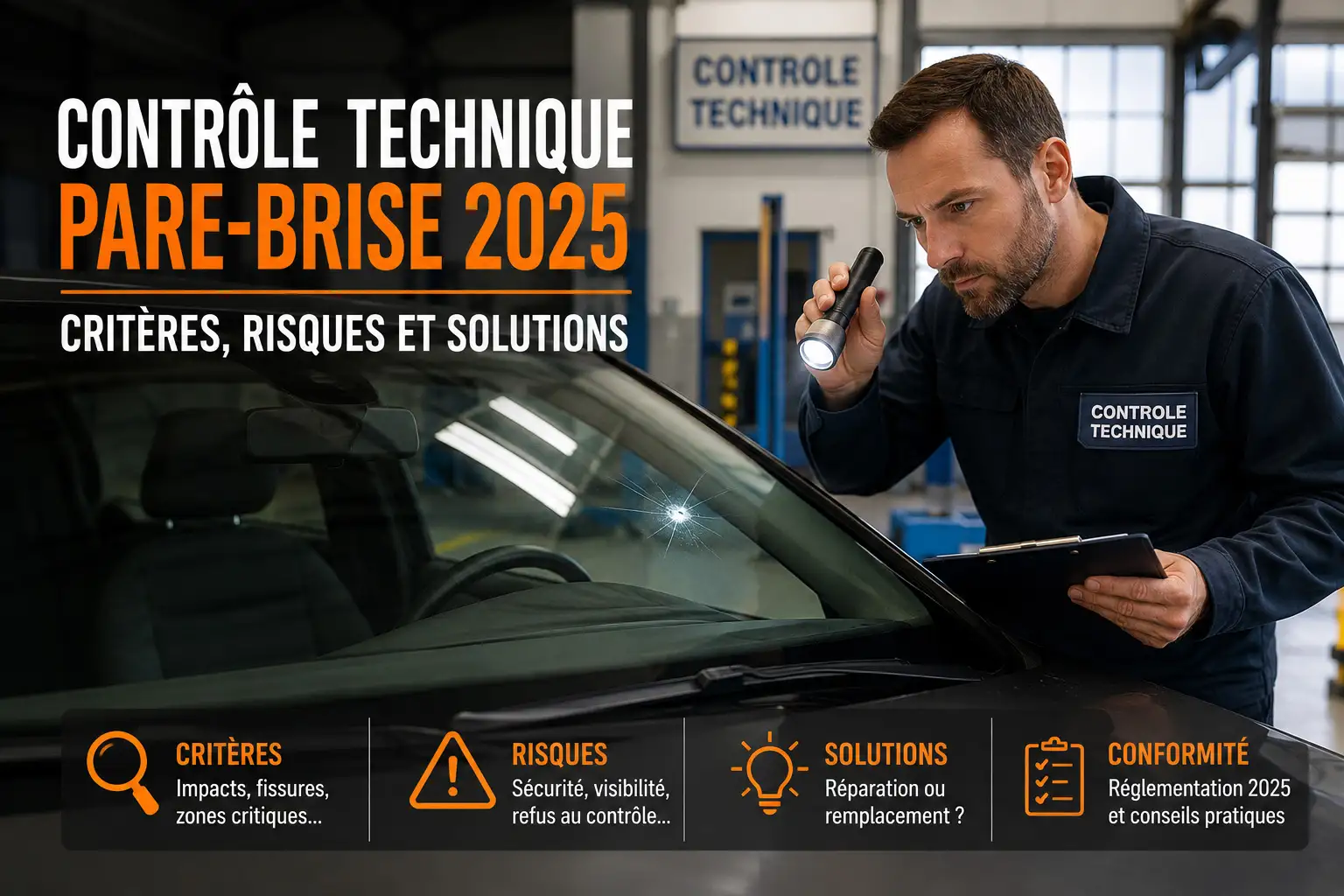 Pare-brise automobile avant le contrôle technique