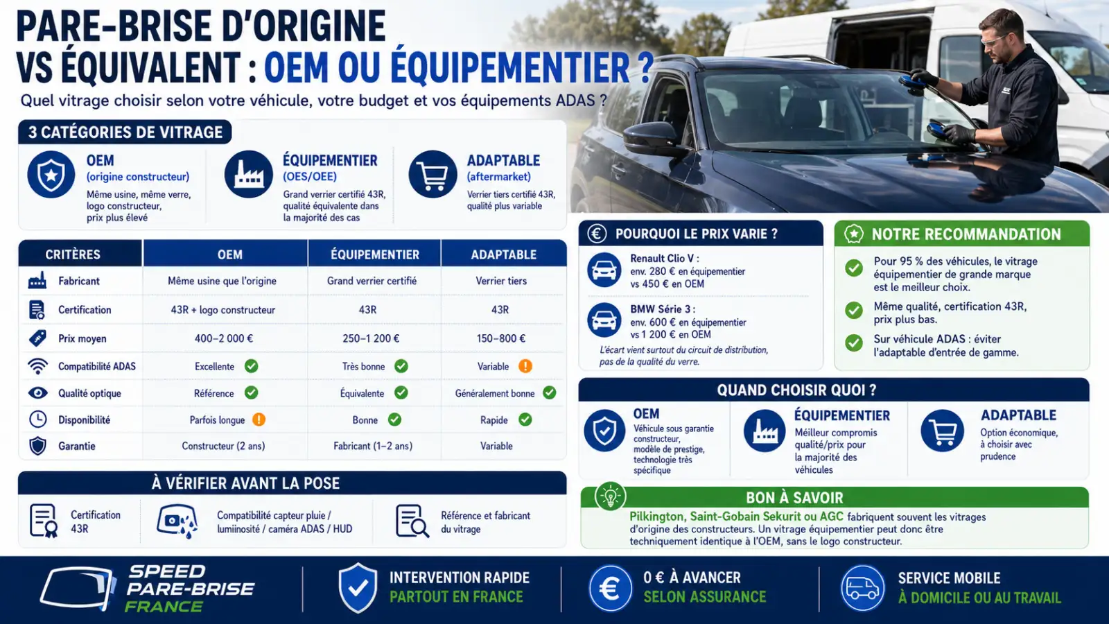 Pare-brise d’origine vs équivalent