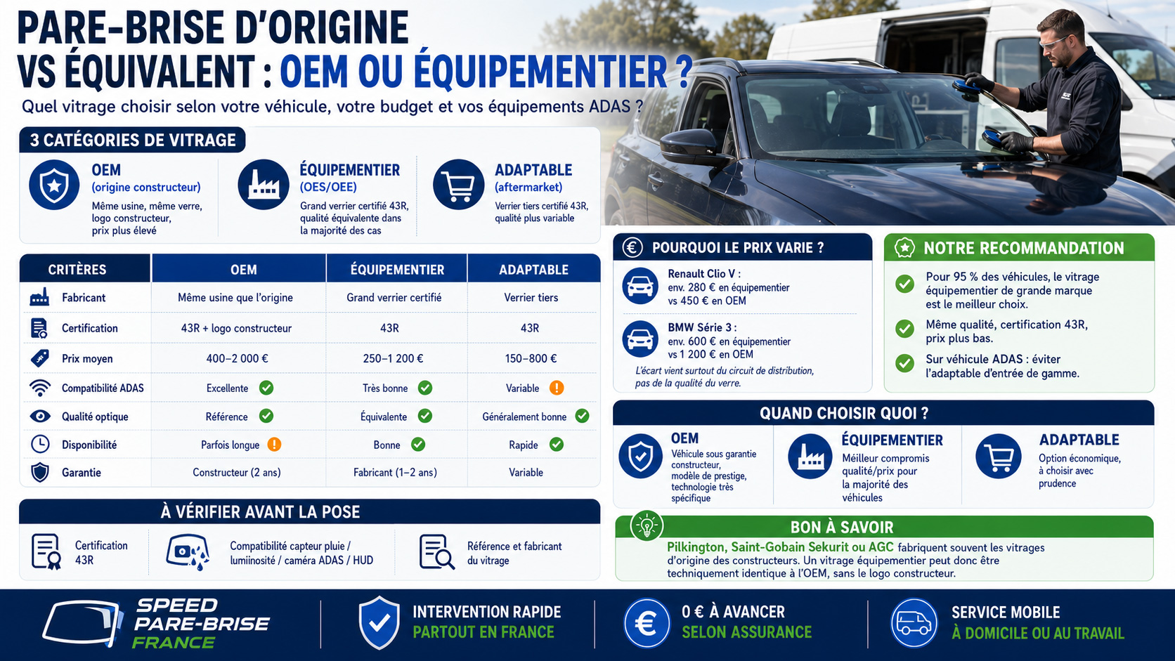 Pare-brise d’origine vs équivalent