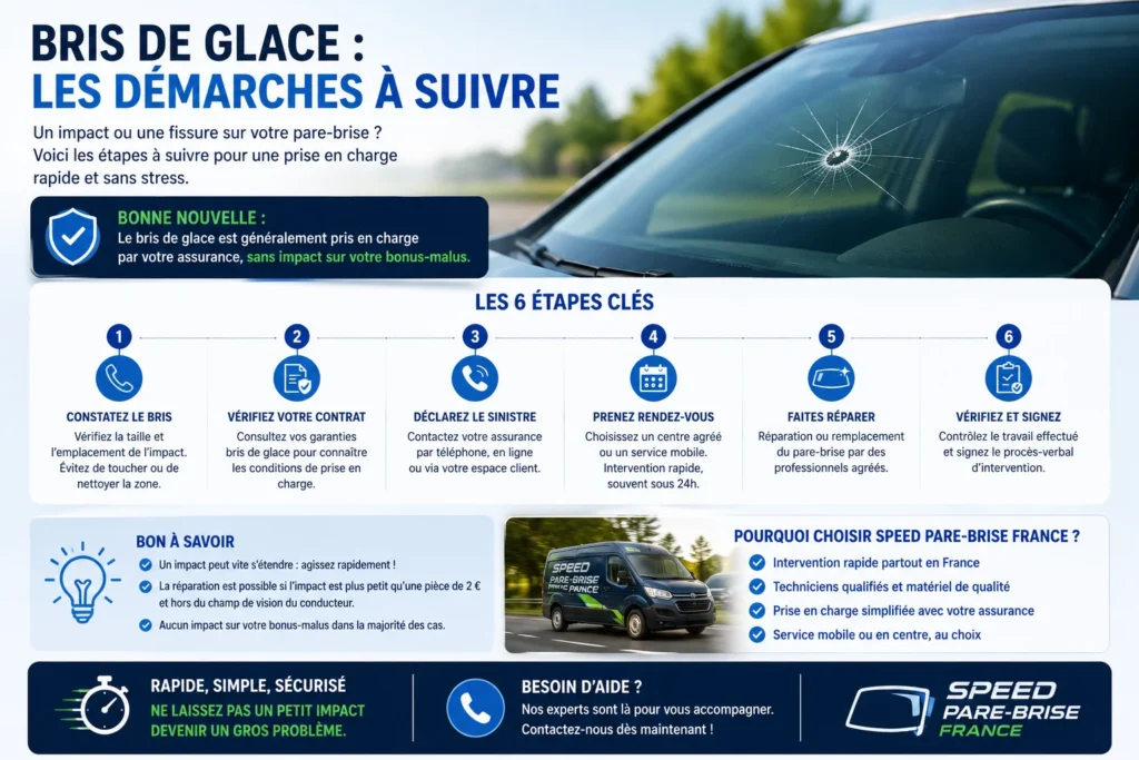Illustration des démarches après un bris de glace automobile