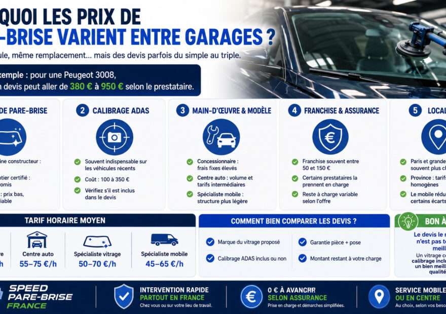 prix de pare-brise varient entre garages
