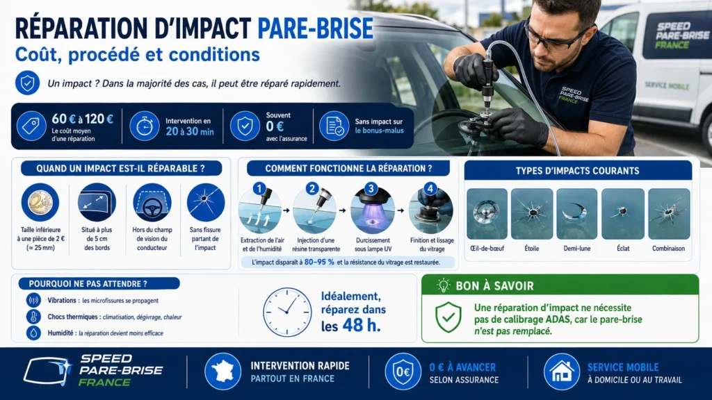 Réparation d’un impact sur un pare-brise automobile