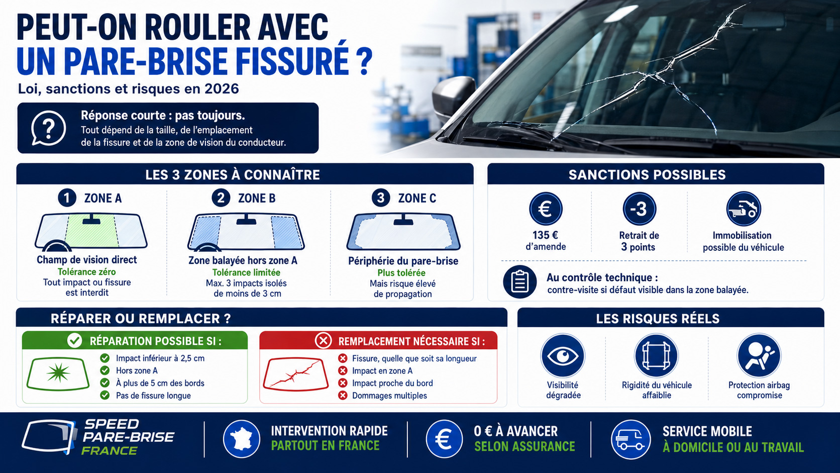 rouler avec un pare-brise fissuré