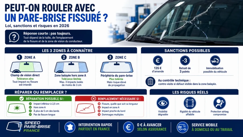 Illustration d’un pare-brise automobile fissuré